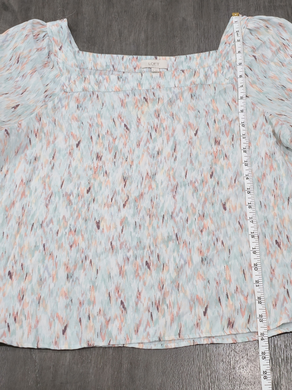 LOFT Light Blue Pastel Abstract Square-Neck Blouse